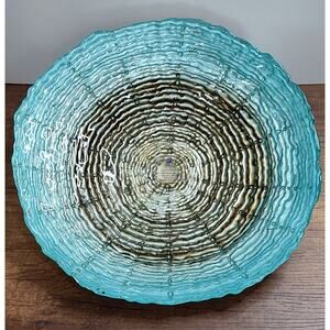 Three Hands Turquoise Gold Ocean Vibe Decorative Art Glass Bowl 12 Inch Beach